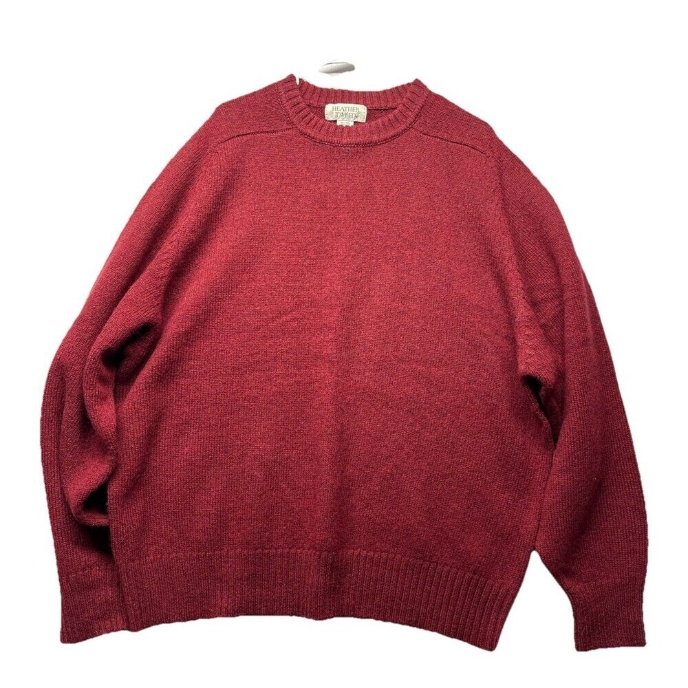 VTG Heather & Tweed Sweater Mens XXL Red Shetland Wool Ribbed Casual Warm Crew